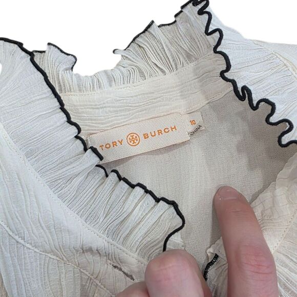 Tory Burch Ivory Textured Deneuve Ruffle-Trim Dress 10 - Picture 4 of 4